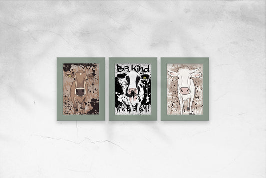 The Herd - Set of 3 mini framed Prints (Sage fames)